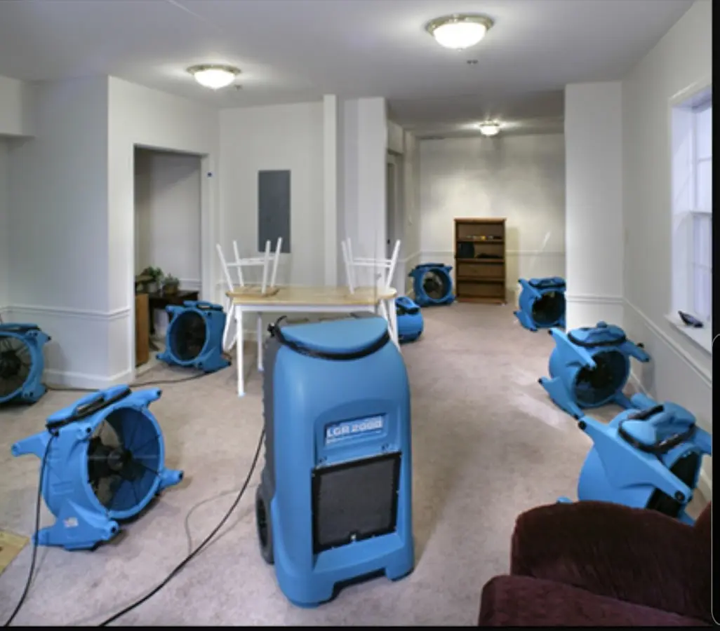 Air movers and dehumidifier setup for Water Damage Restoration in Livermore